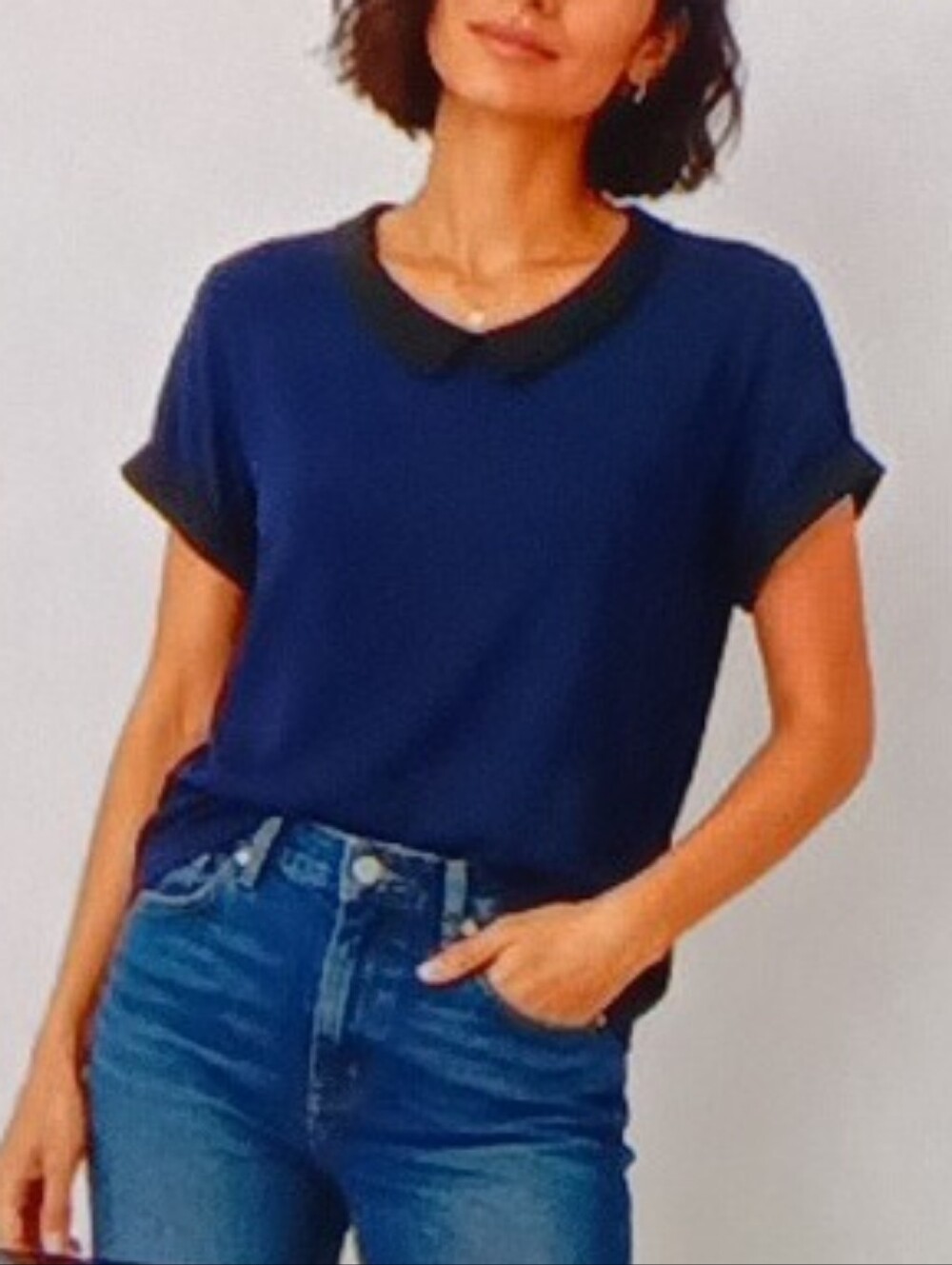 GAP Navy Short-Sleeve Top with Black Peter Pan Collar